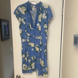 Free People Blue Floral Mini Dress with Lace